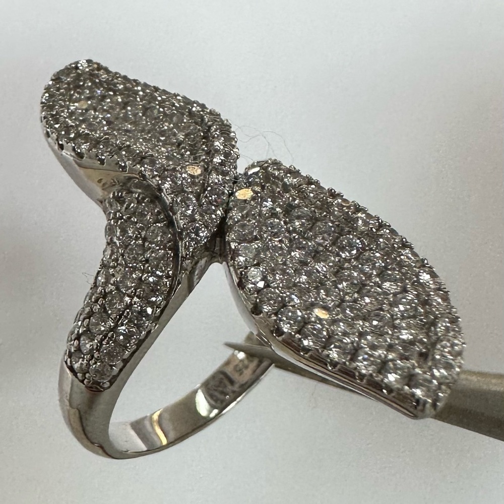 Pavé Bow Ring in Shimmering Silver with White Crystal Accents